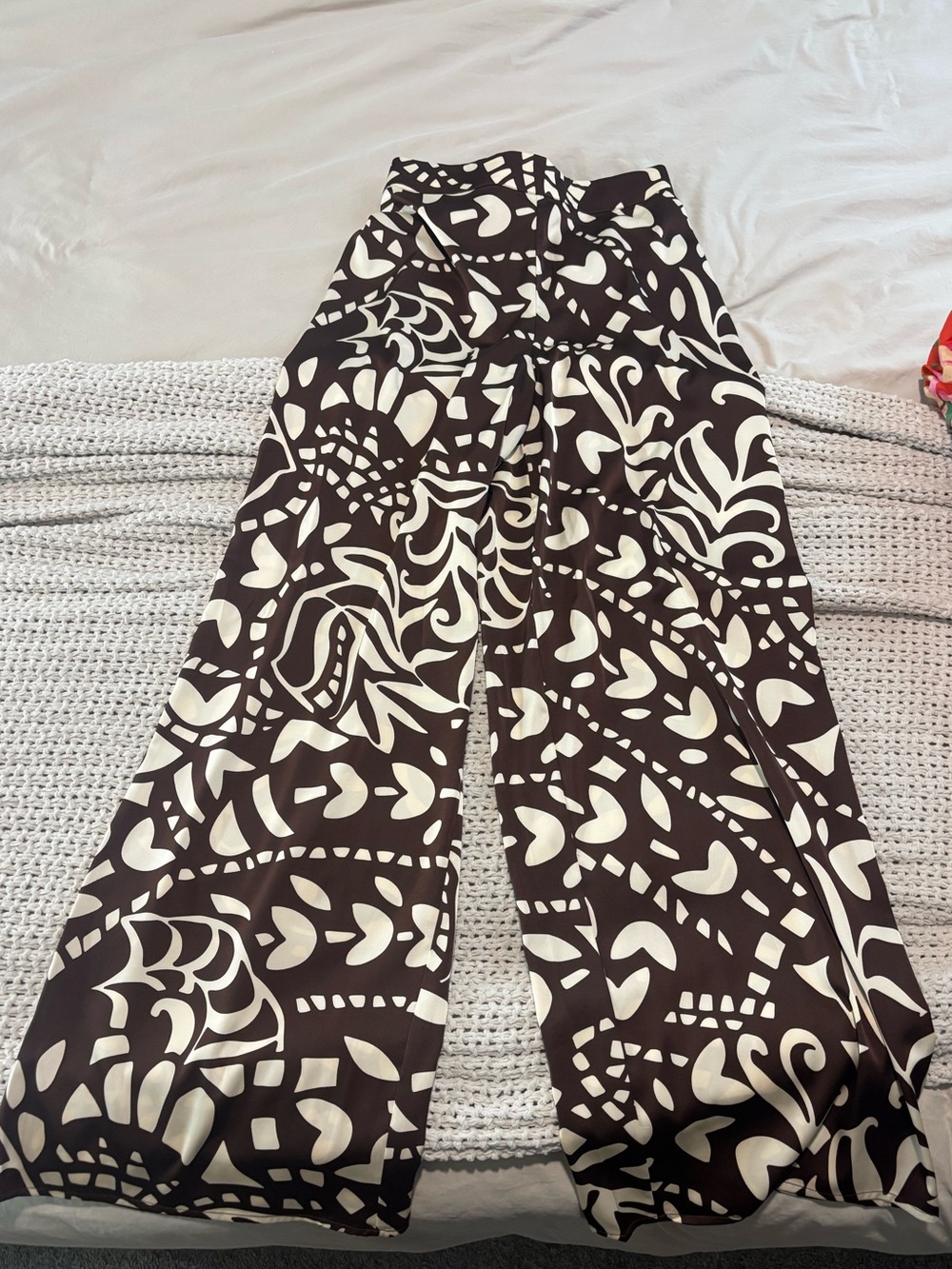 Brown and Cream Abstract silk Pants